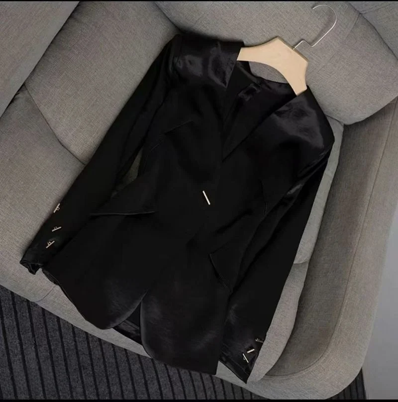 

Acetate Satin Slim Fit Casual Thin Women's ort Suit Jaet Spring Summer New Sle Versatile Seven Sve V Ne Color