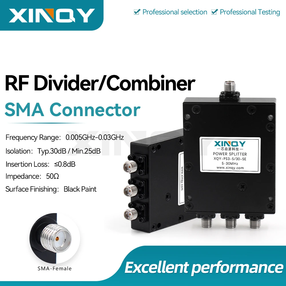 XINQY 5-30MHz SMA Female 1W 1-to-3 Way 3-Port Ferrite RF Microwave Low-Frequency Power Divider