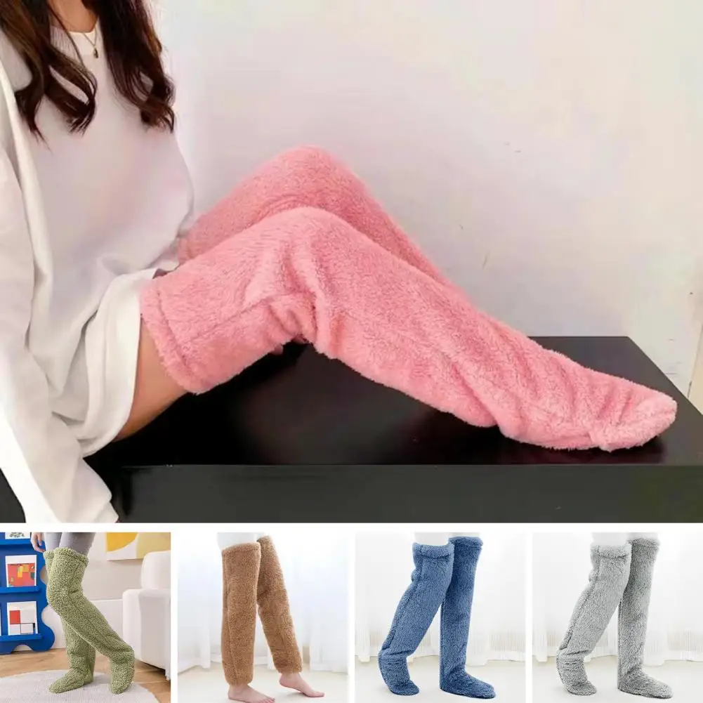 

Женские носки для пола, уютные зимние носки выше колена, однотонные толстые двухсторонние бархатные Нескользящие эластичные носки унисекс