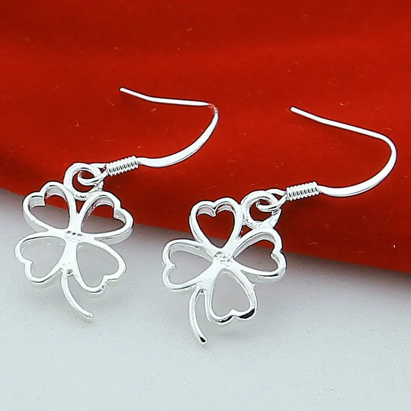 925 Sterling Silver Four Leaf Clover Stud Earrings For Women Wedding Party Gift Accessories Not Allergic Fashion Jewelry