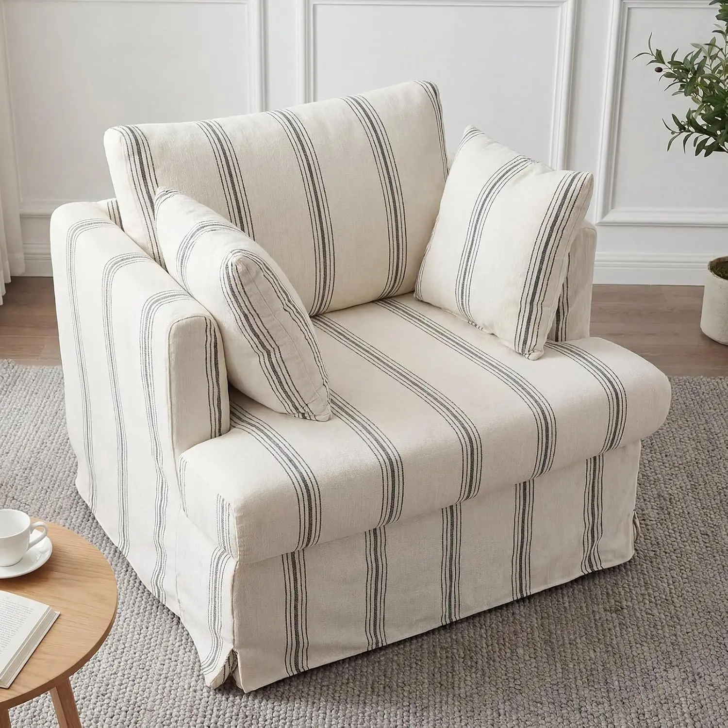 Coastal Accent Chair Removable Chenille Stripe 40