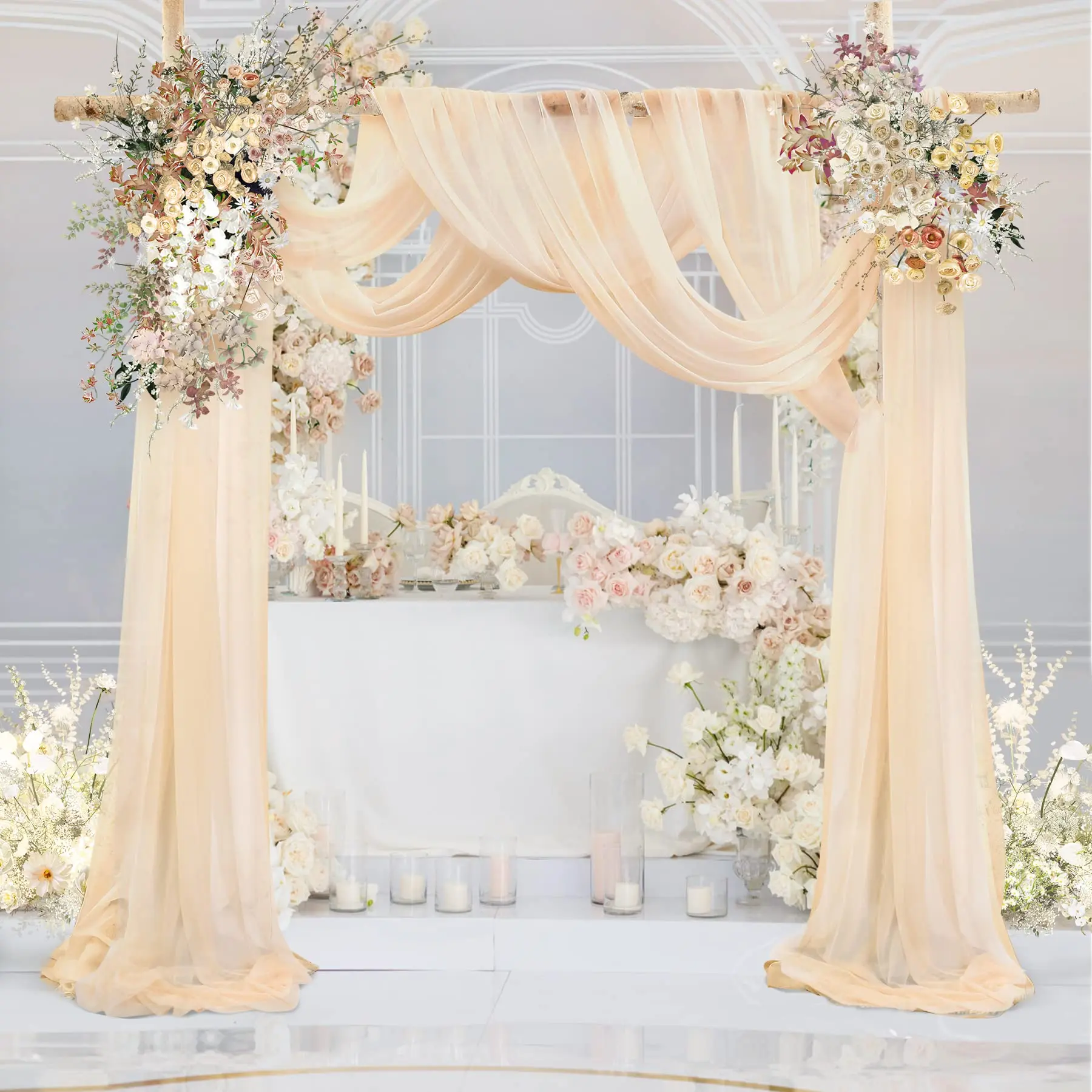 Chiffon Champagne Beige Wedding Arch Draping for Ceremony Reception Decora Sheer Fabric Curtains for Party Stage Bridal Shower