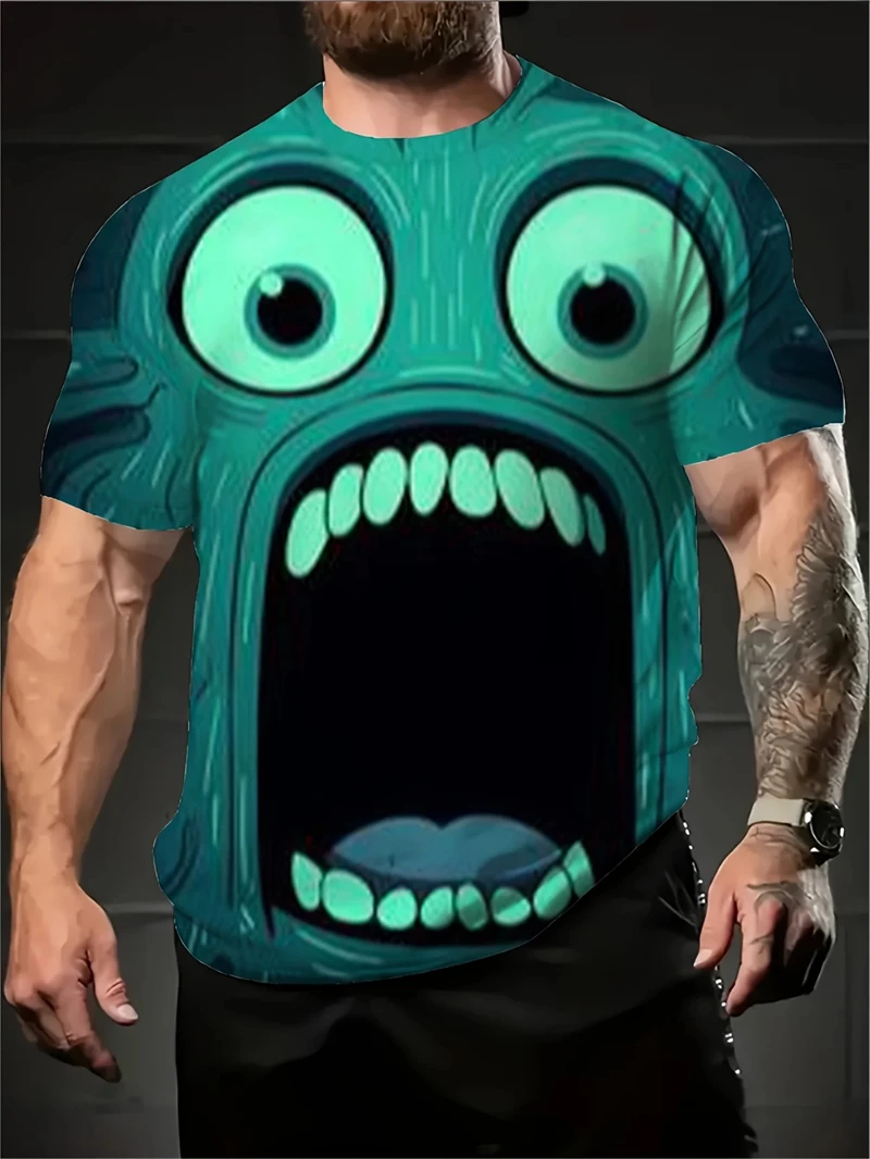 3D Smiling Face Print T Shirt For Man Short Sleeve Casual Crew Neck Machine Washable Tops Funny T Shirts Summer Oversized TShirt