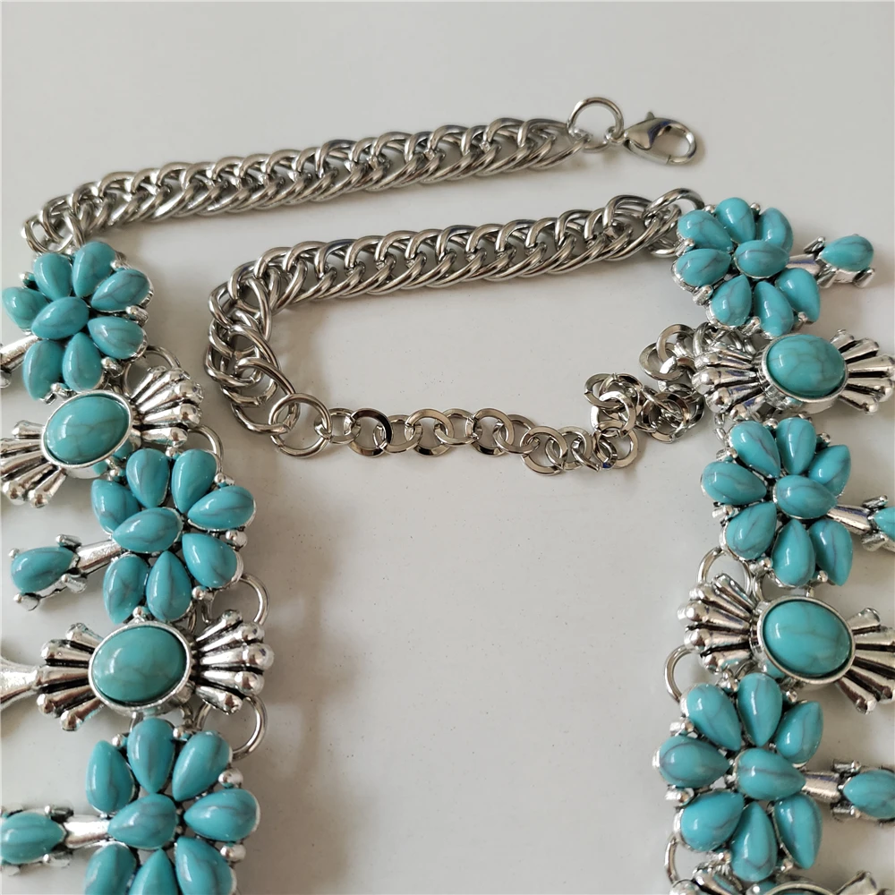 2026 New Boho Ethnic Turquoise Resin Necklace Earrings Women Jewelry Sets Indian Retro Baroque Statement Squash Pendant Necklace
