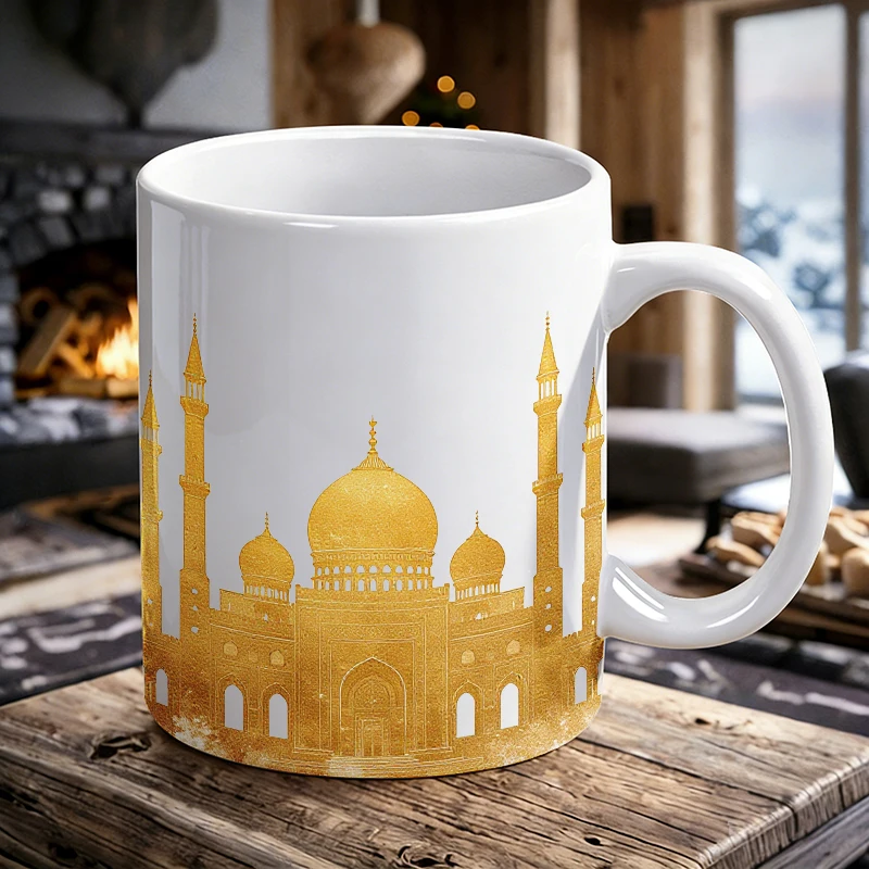 

1pcs Elegant Gold Foil Mosque Ceramic Cup, Coffee Cup, Milk Cup, Office Tea Cup, Drinking Cup, Fade-Resistant, Gift for Friends