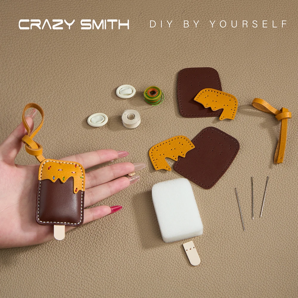CRAZYSMITH Semi-finished Leather Kit for DIY Ice Cream Bag Charm Material Handmade Genuine Leather Bag Pendant Handbags Gift