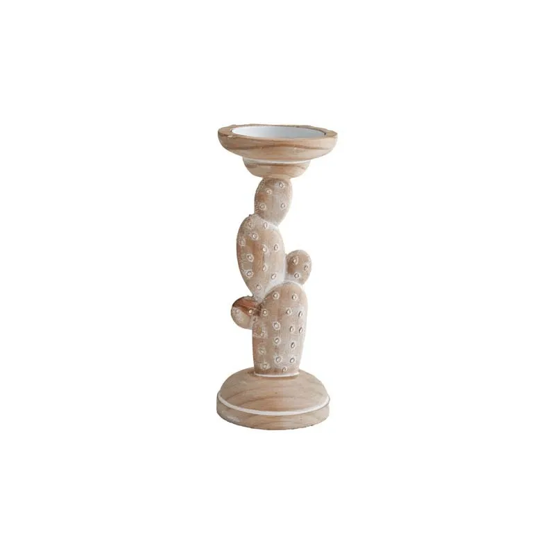 

Japanese log wind solid wood carving candle holder cactus personalized creative candle base Christmas decoration ornament