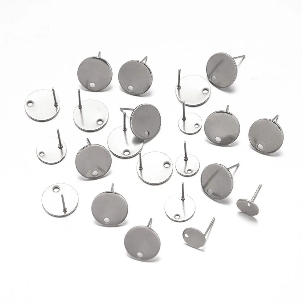 8/10/12mm Stainless Steel Ear Stud DIY Round Earring Base With Hole For Jewelry Making Supplies Findings Accessories Charm Craft