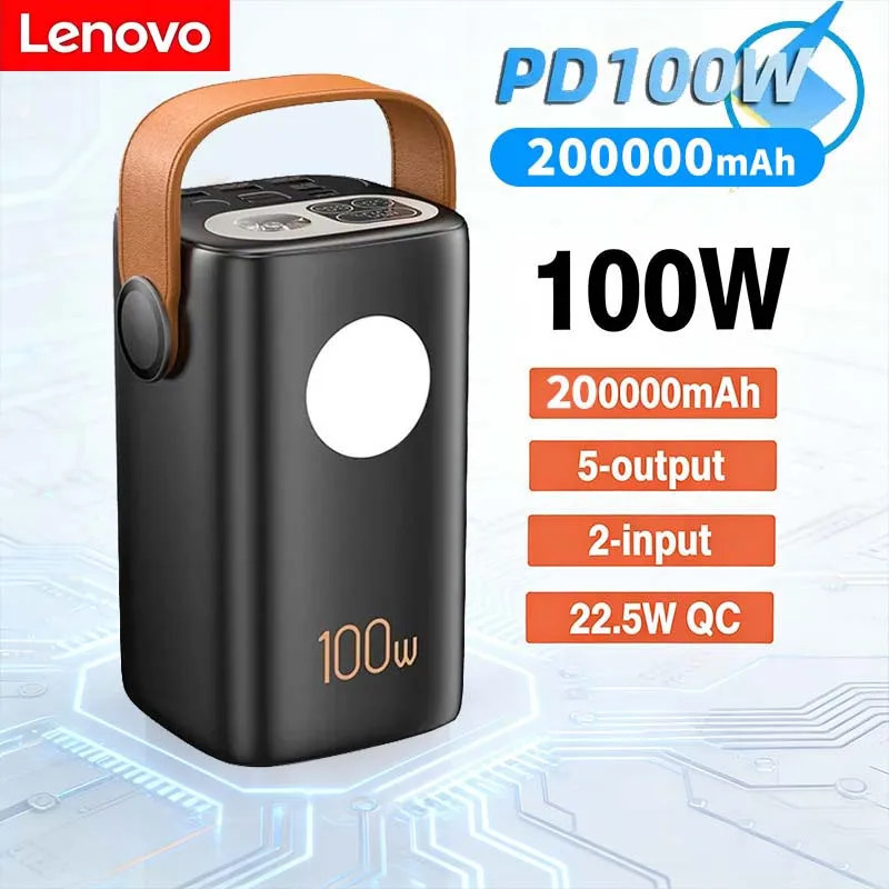 

Lenovo Fast Charging PD100W Power Bank 100000mAh Large Capacity USB C External Spare Battery Charger For IPhone Samsung Laptop