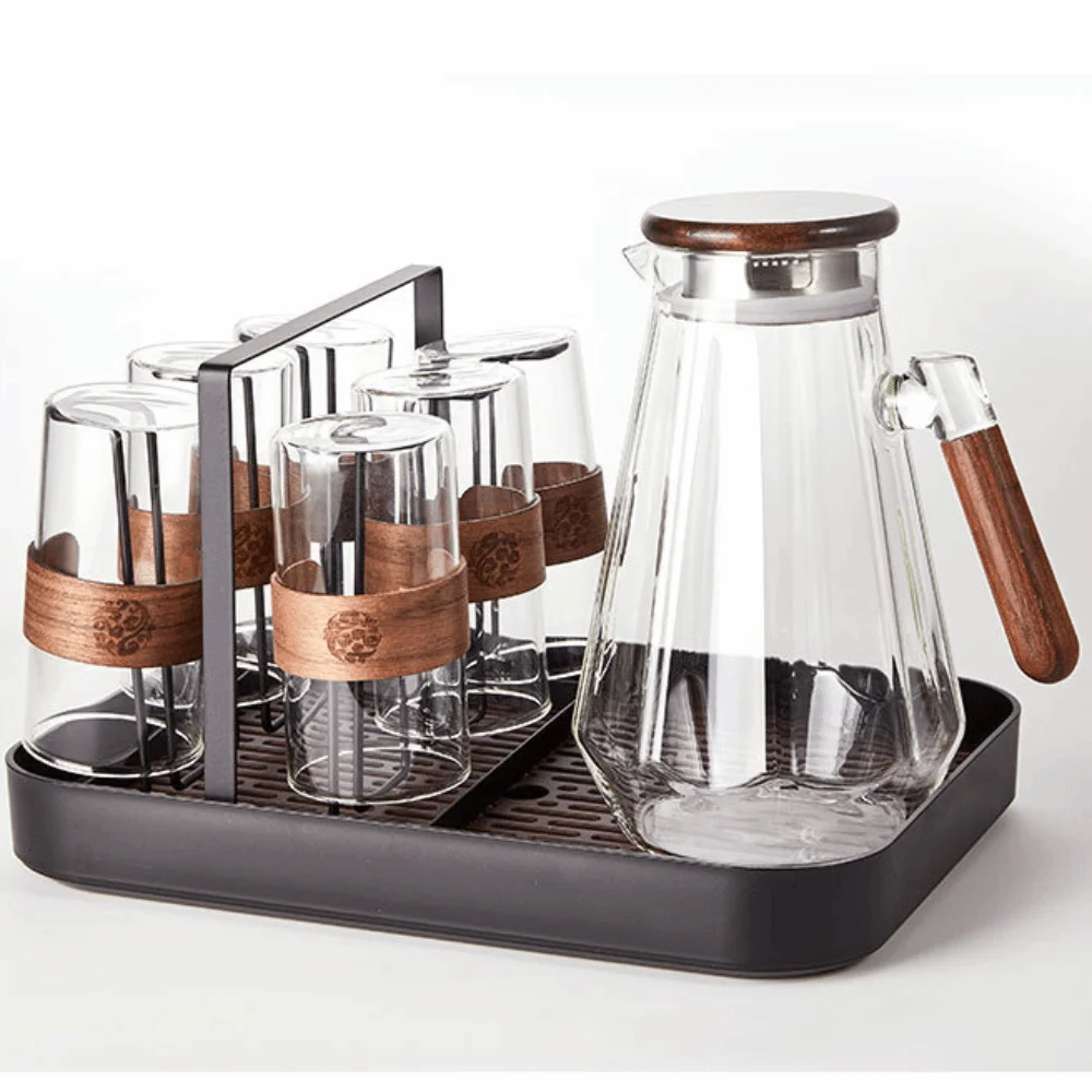 Cup Accessories Durable Glass Cup Stand with Tray Eco-Friendly Tea Cup Rack Sturdy with Drain Hole Water Cup Shelf Living Room