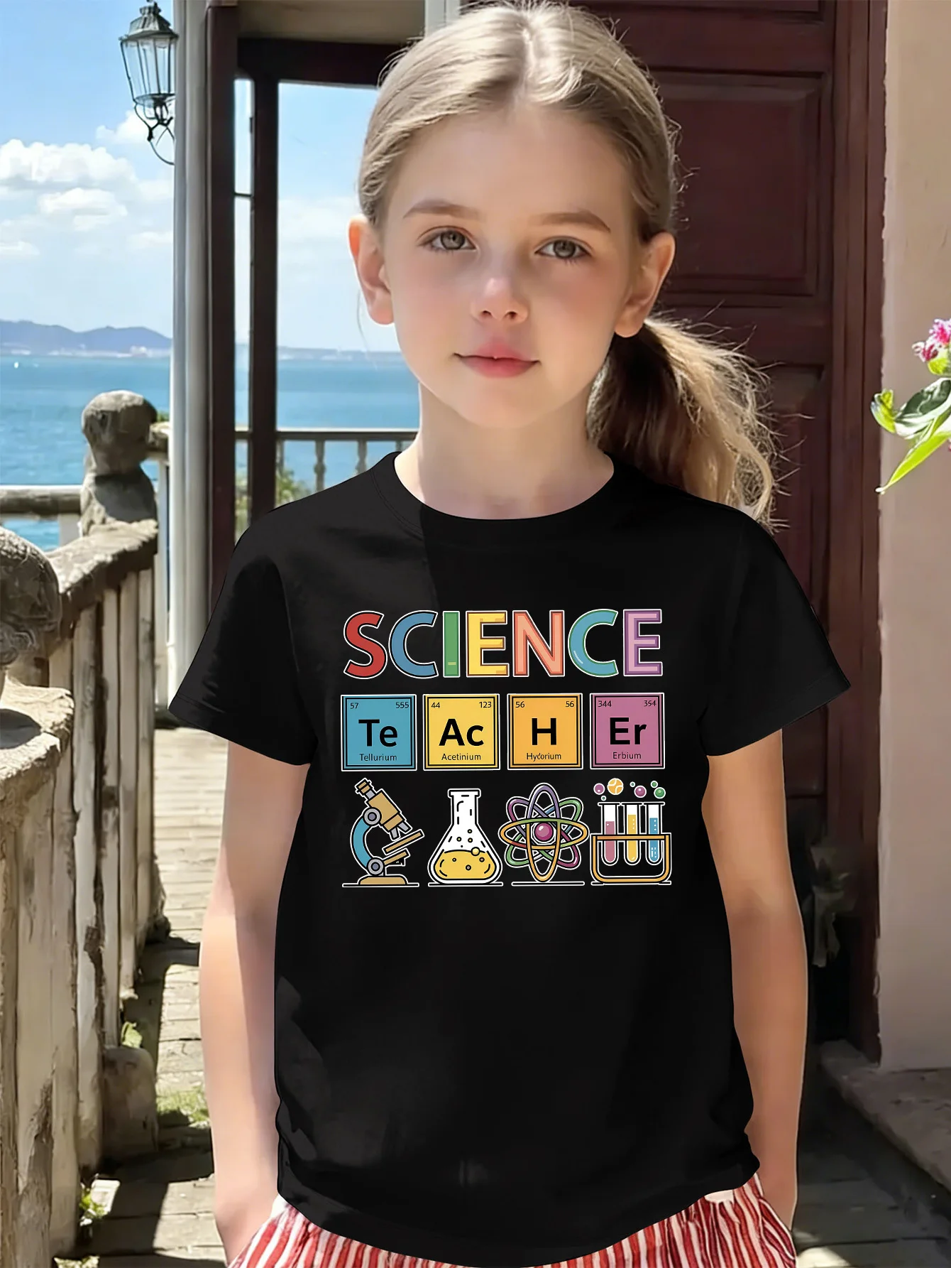 Science Teacher Periodic Table Lab Pattern Print Kids T Shirt Boys Girls Short Sleeve Cotton Family Matching Toddler Daily Tops