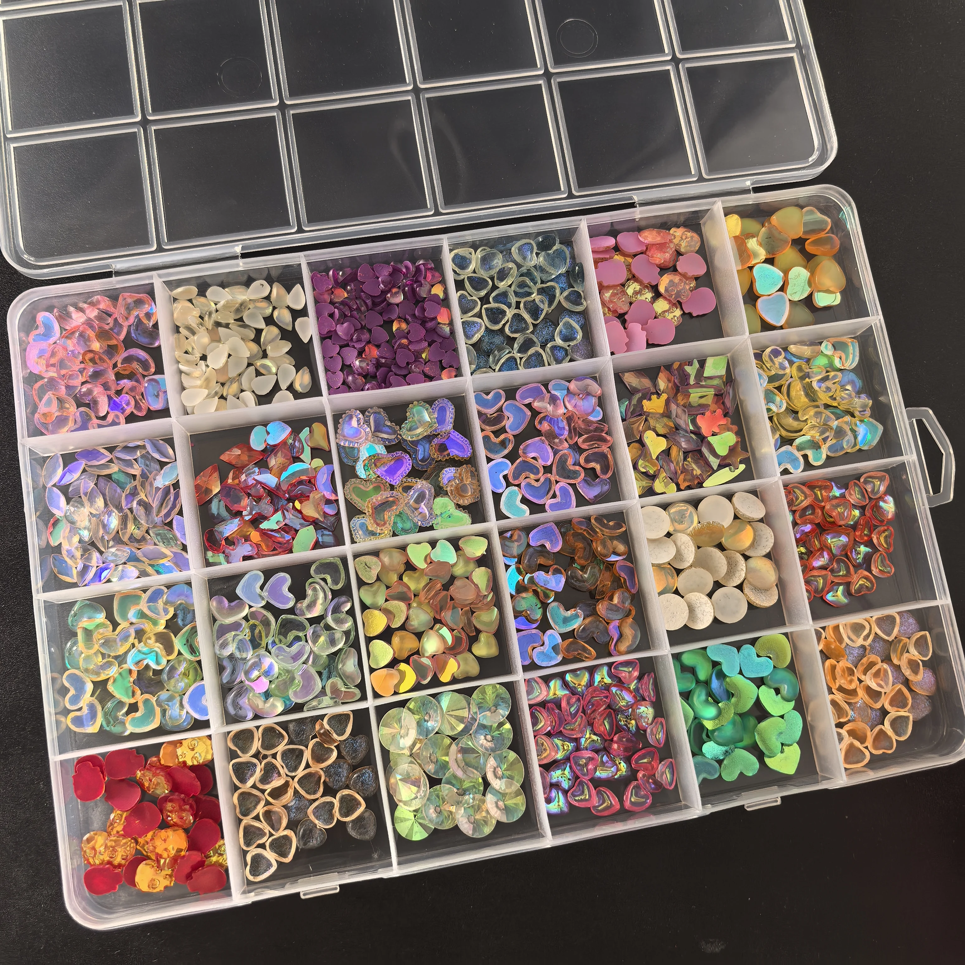 600 pçs glitter aurora coração 3d encantos da arte do prego 24 combos misturado colorido coração resina prego strass decoração diy suprimentos de unhas