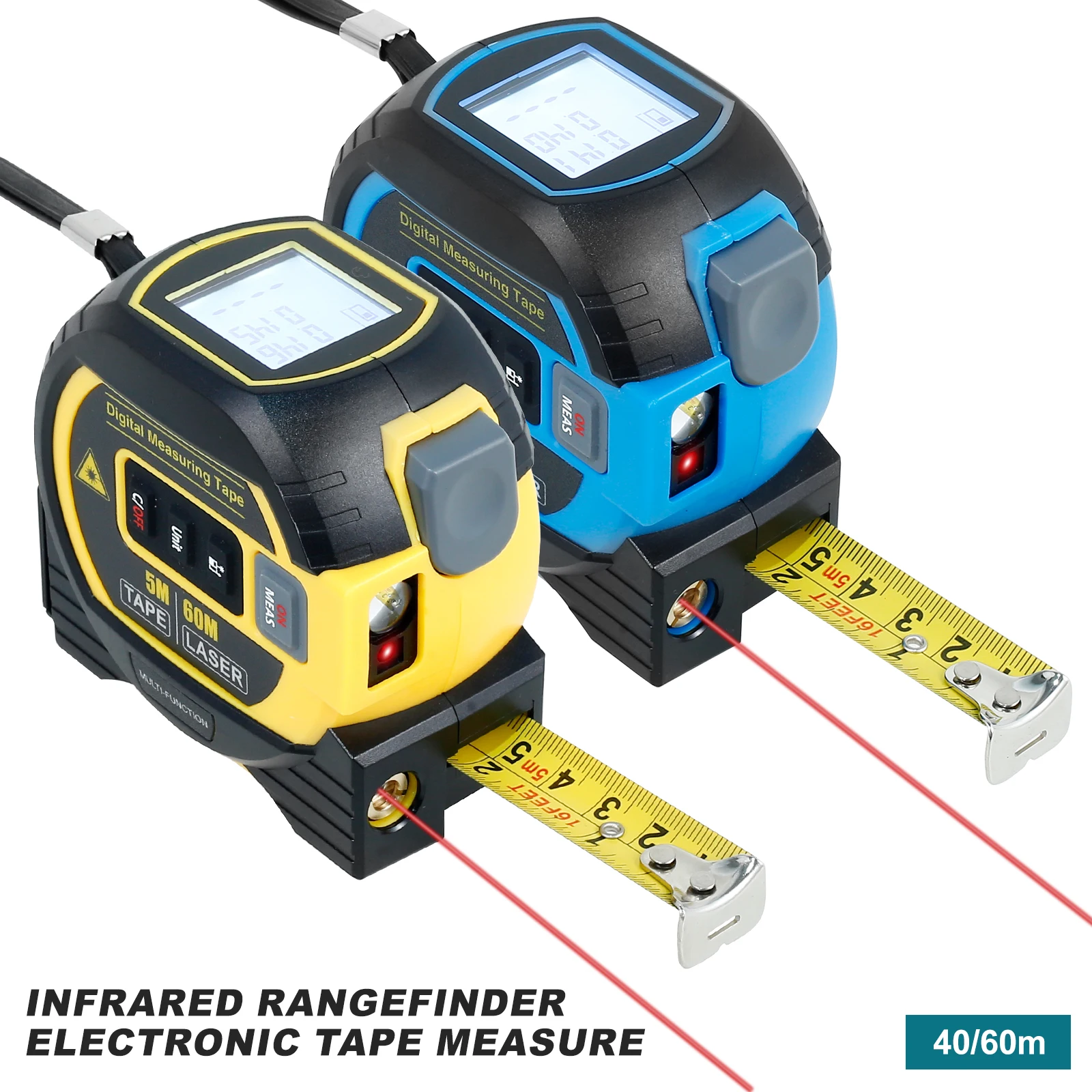 

3 in 1 Digital Laser Measure 40/60M High Infrared Precision Rangefinder Self Locking Digital Tape Measure with LCD Display
