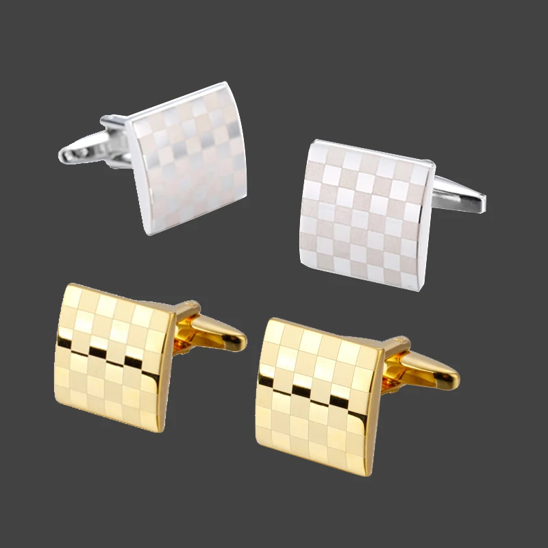 Men's French shirt cufflinks fashion brand copper material square laser grid cufflinks wedding clothing accessories wholesale