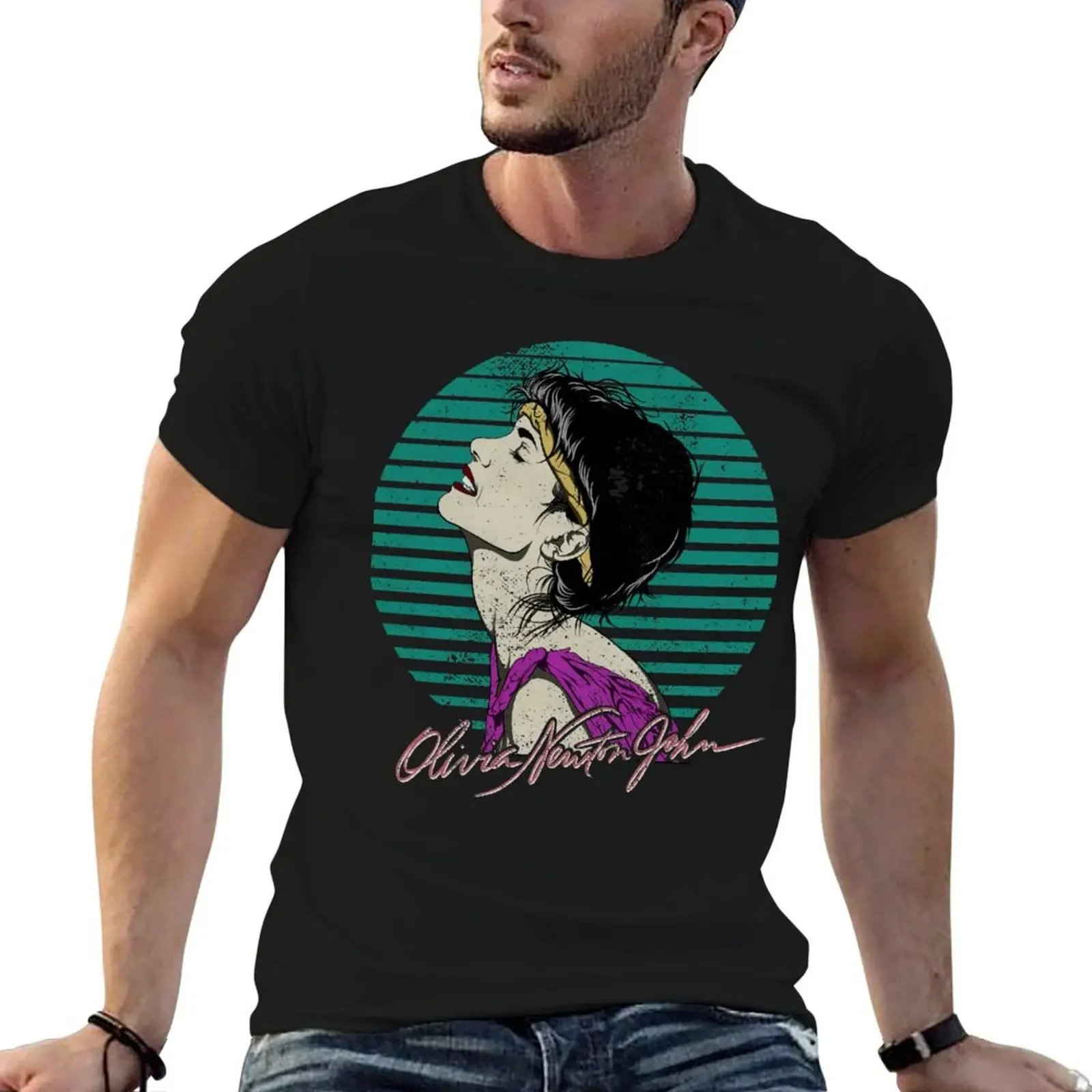 

Olivia Newton John Classic Olivia Newton-John 80s T-Shirt vintage graphic tee anime shirt mens white t shirts