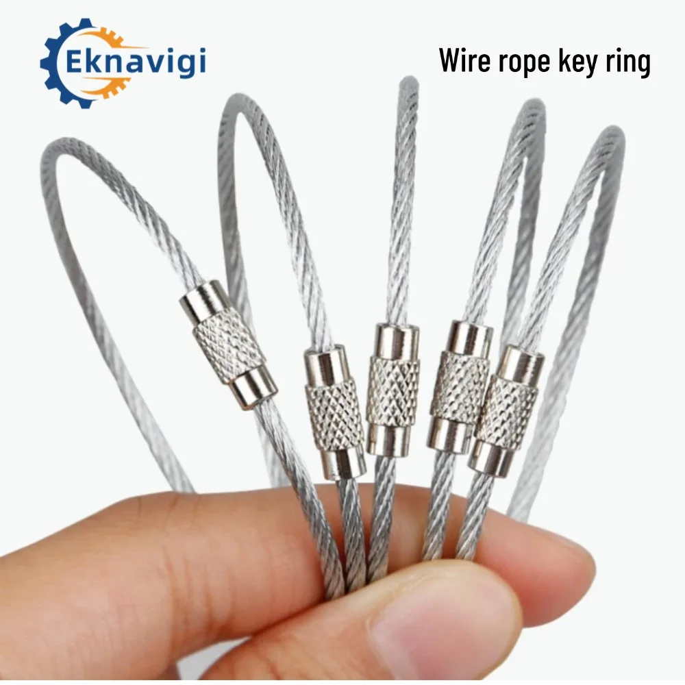 10PCS M1.5 304 Stainless Steel Wire Rope Key Ring Mountaineering Buckle Connection Rope