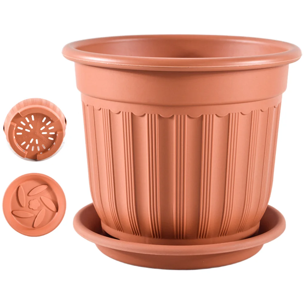 Vintage Style Resin Flower Pot with Matching Tray for Roses 20.5 13 18cm European Design Drainage System Home Decor