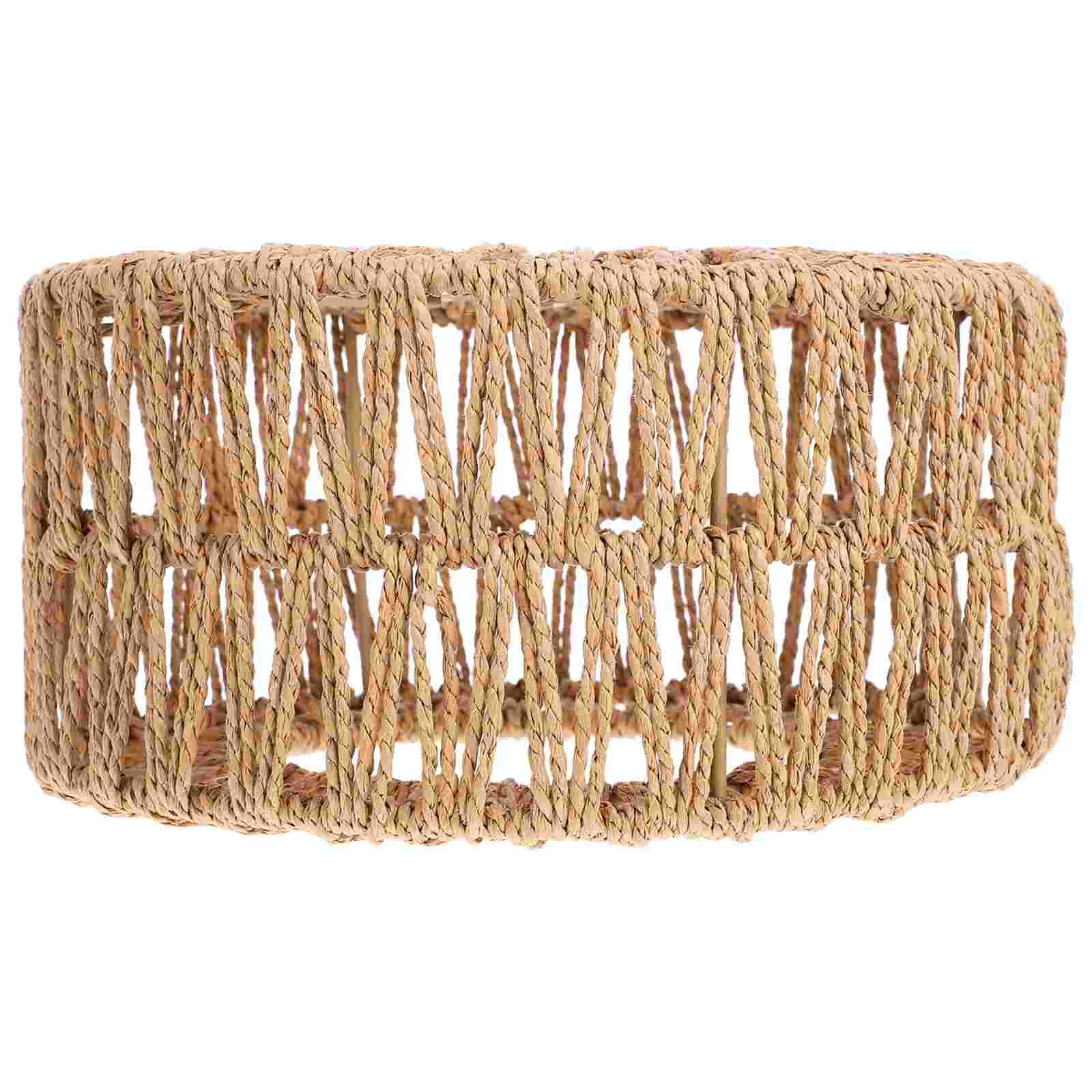 Light Fixture Braided Straw Rope Lampshade Paper Pendant Bulb Hanging Yellow Barrel Shades Weaving
