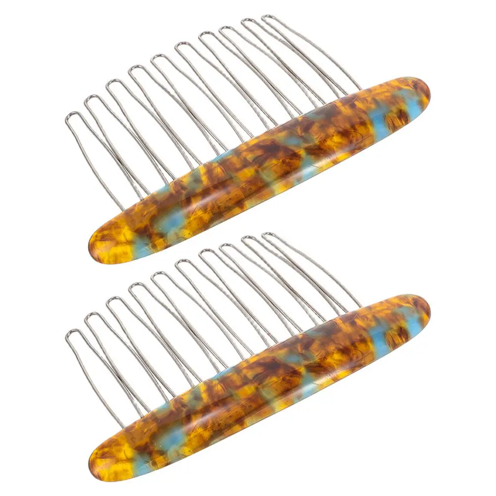 2Pcs Elegant Marble Finish French Hair Comb Small Side Comb for Thick Hair Comfortable Scalp Friendly Stylish Vintage Bridal