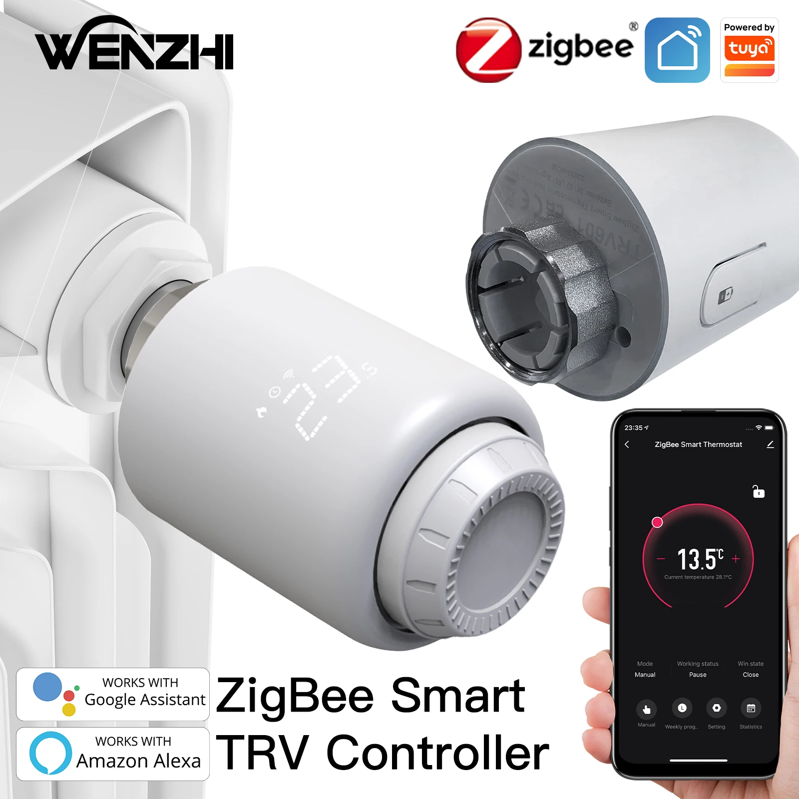 

ZigBee Smart TRV Thermostatic Radiator Valve Tuya SmartLife Wireless Remote Heating Temperature Controller Alexa Google Home