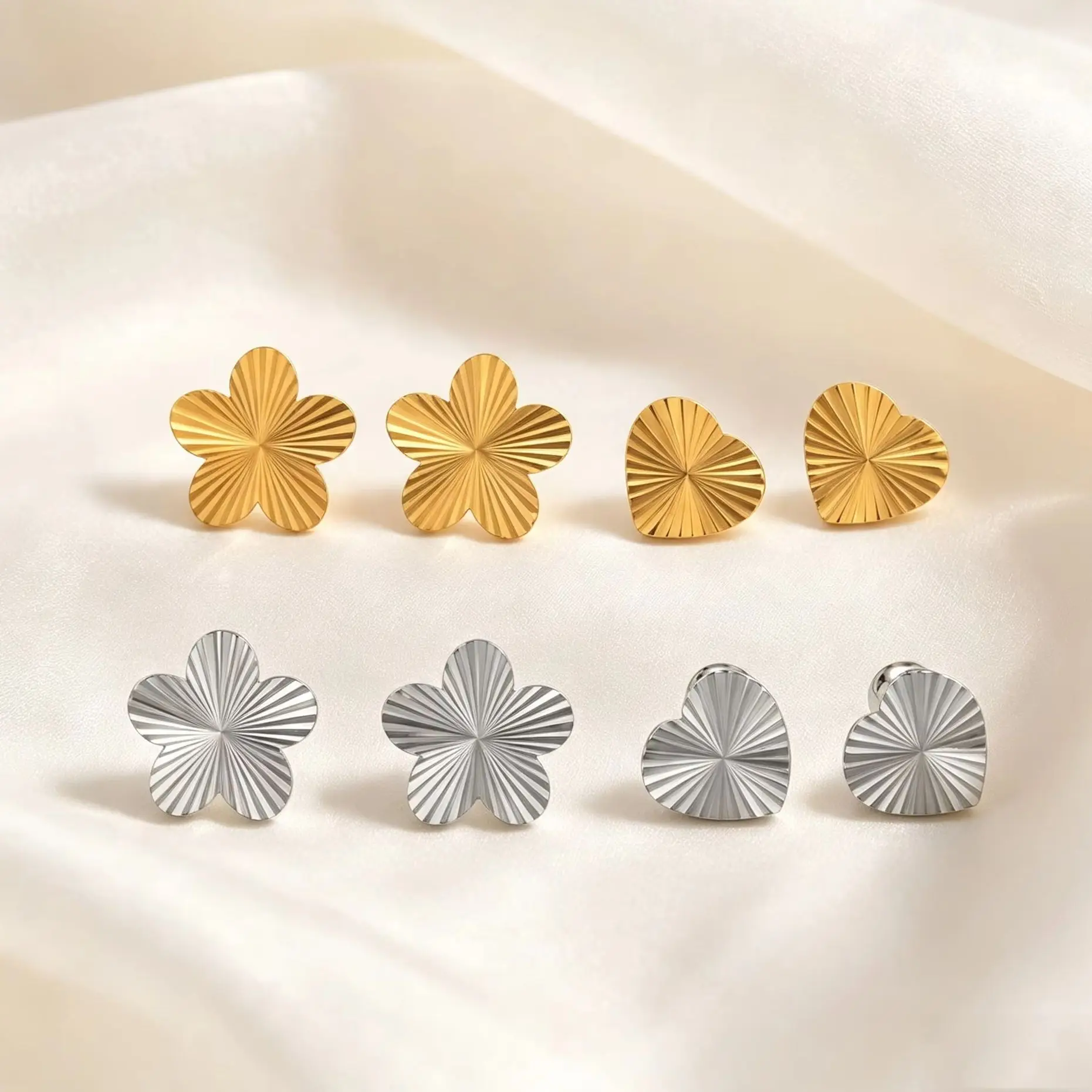 Flowers Stud Earrings for Women Five Leaf Floral Stainless Steel 18K Gold Color Earrings Trendy Dainty Heart Jewelry Gift