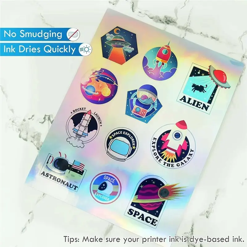 For Inkjet Printer Compatible Holographic Sticker Paper A4 40 Sheets,8.3X11.7 Inch,Waterproof Vinyl-AU47