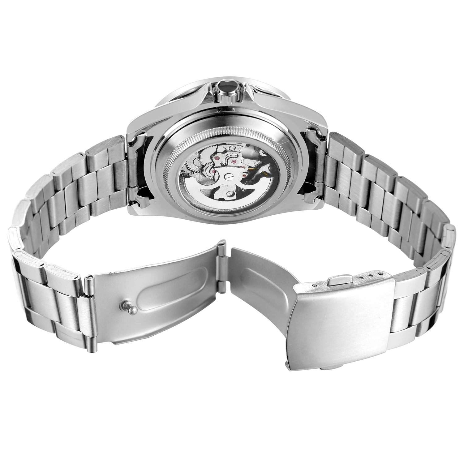 Luxury Brands WINNER Colored Diamonds Man Watch Automatic Movement Mechanical Clock Stainless Steel Waterproof Replica Watches