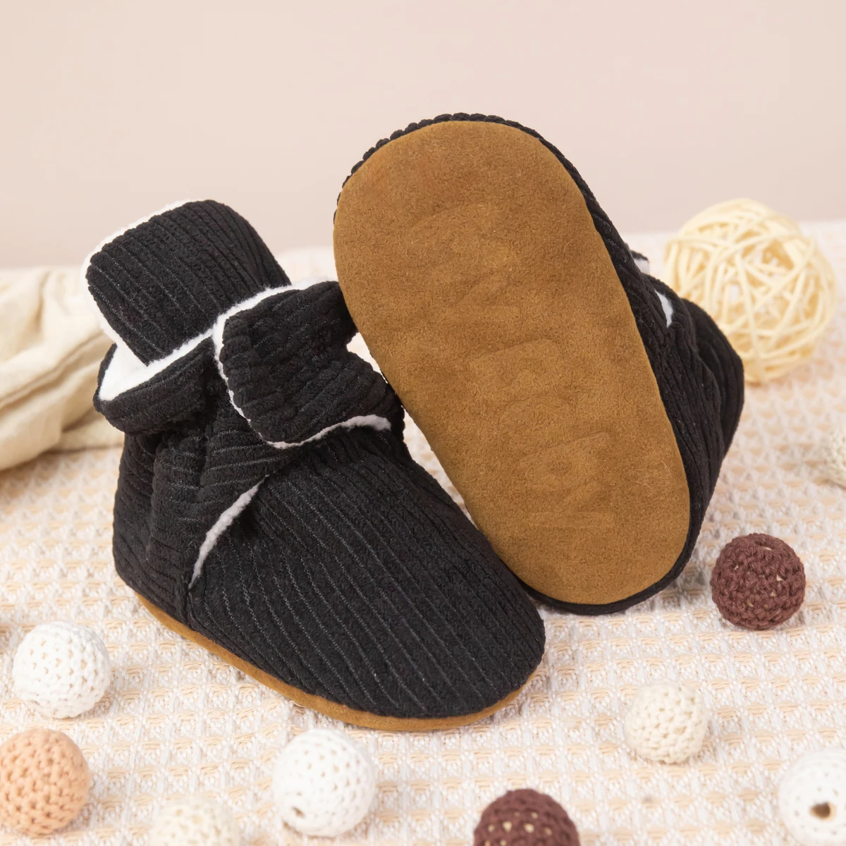 KIDSUN 2023 Newborn Baby Socks Shoes Baby Boy Girl Booties Winter Fluff Soft Sole Infant Crawling First Walker Crib Shoes 0-18M