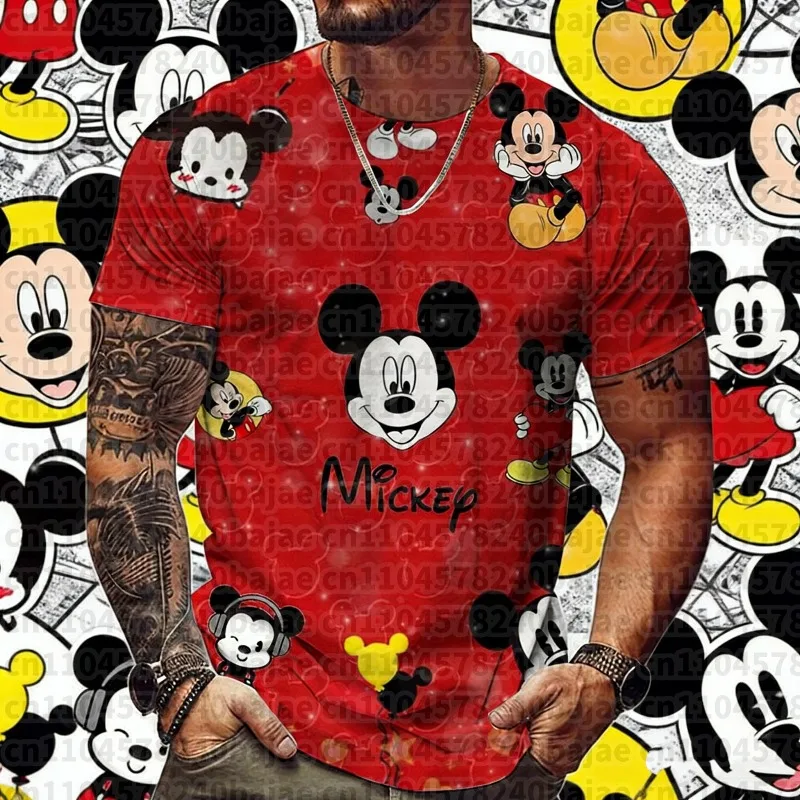 

2025-26 Summer Disney Men's T-Shirt Mickey Mouse Headphones Fashion letters Tee Shirt Cartoon T Shirt O Neck Clothing Big Size