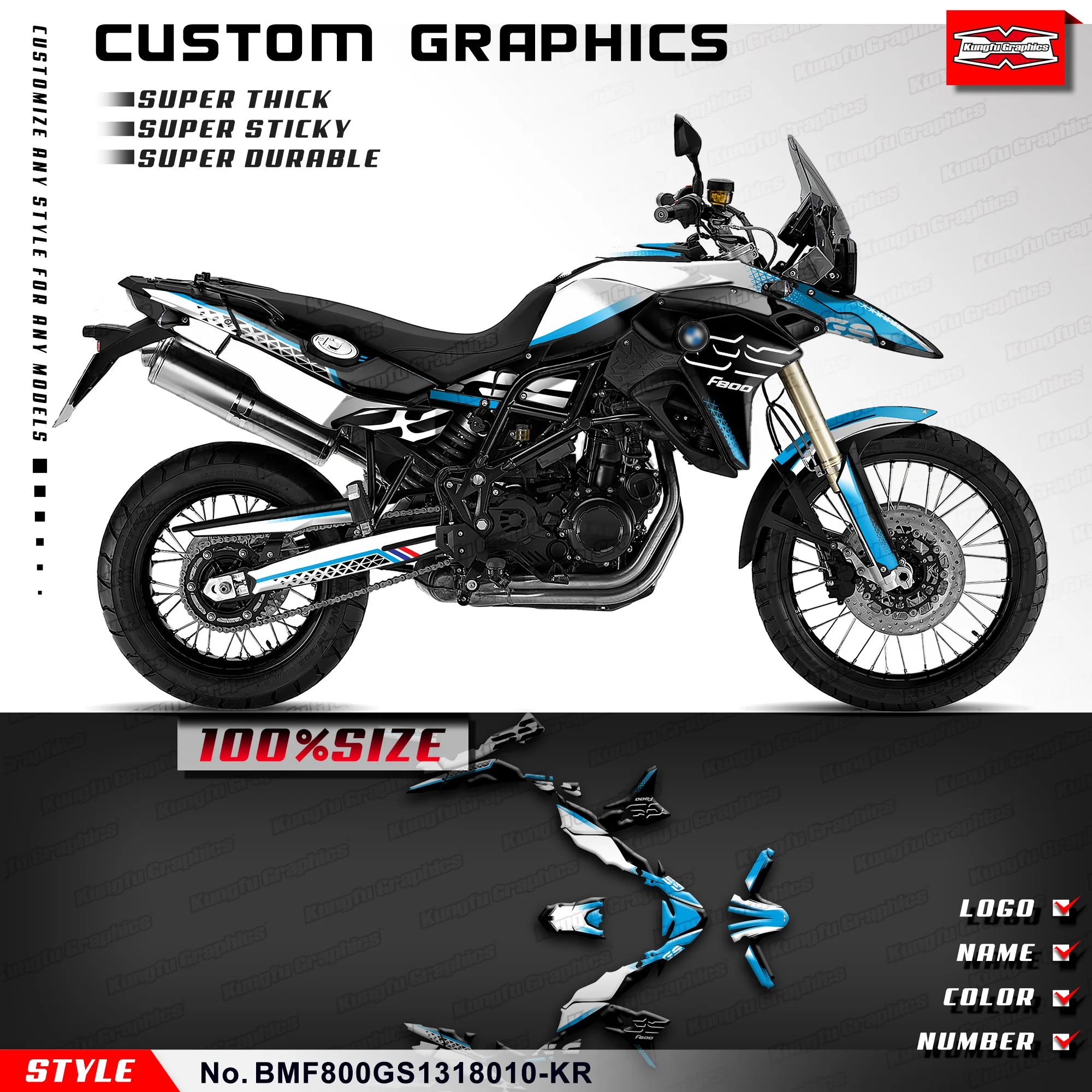 

KUNGFU GRAPHICS Motorcycle Graphics Stickers Complete for F800GS F800 GS 2013 2014 2015 2016 2017 2018, BMF800GS1318010-KR
