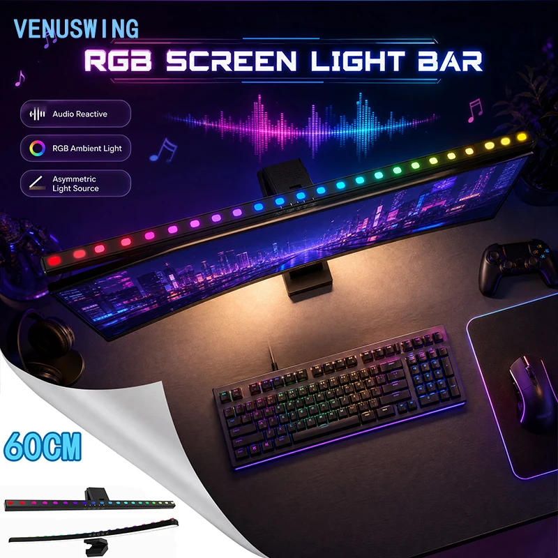 LED Curved Screen Light Bar Timer Switch Computer Monitor Light Bar RGB Stepless Dimming Light for Study Gaming Work