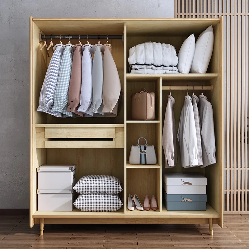 خزانة ملابس بباب منزلق من الخشب الصلب الاسكندنافي، باب منزلق بسيط وحديث لغرفة النوم المنزلية