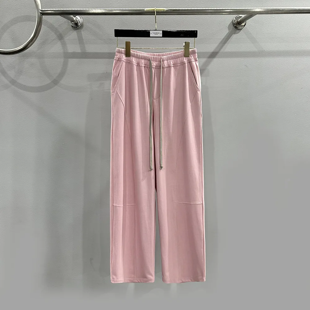 Owen Seak Women's Wide Leg High-Waisted Trousers Drop Crotch Oversized Jogger Pants Drawstring Waist Pink Streetwear Cotton