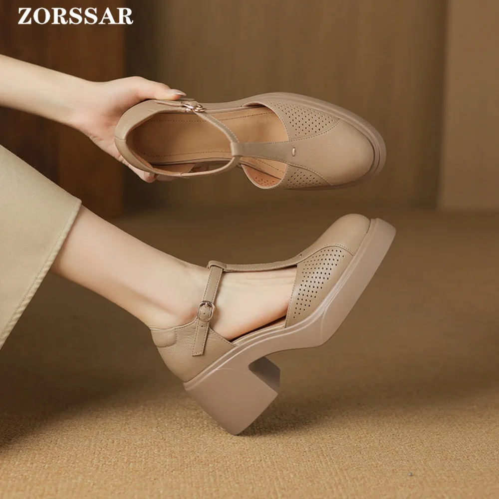 

Women's Summer Chunky Heels Sandals New Fashion Strap High Heeled Slippers Woman Apricot Slip on Casual Platform Sandalias Mujer