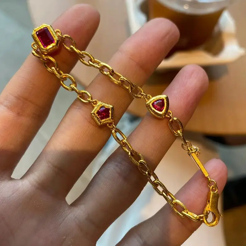 Creative Polygon Ruby Bracelet for Women Charm Triangular Quadrilateral Pentagram Chain Bangles Banquet Jewelry Gift