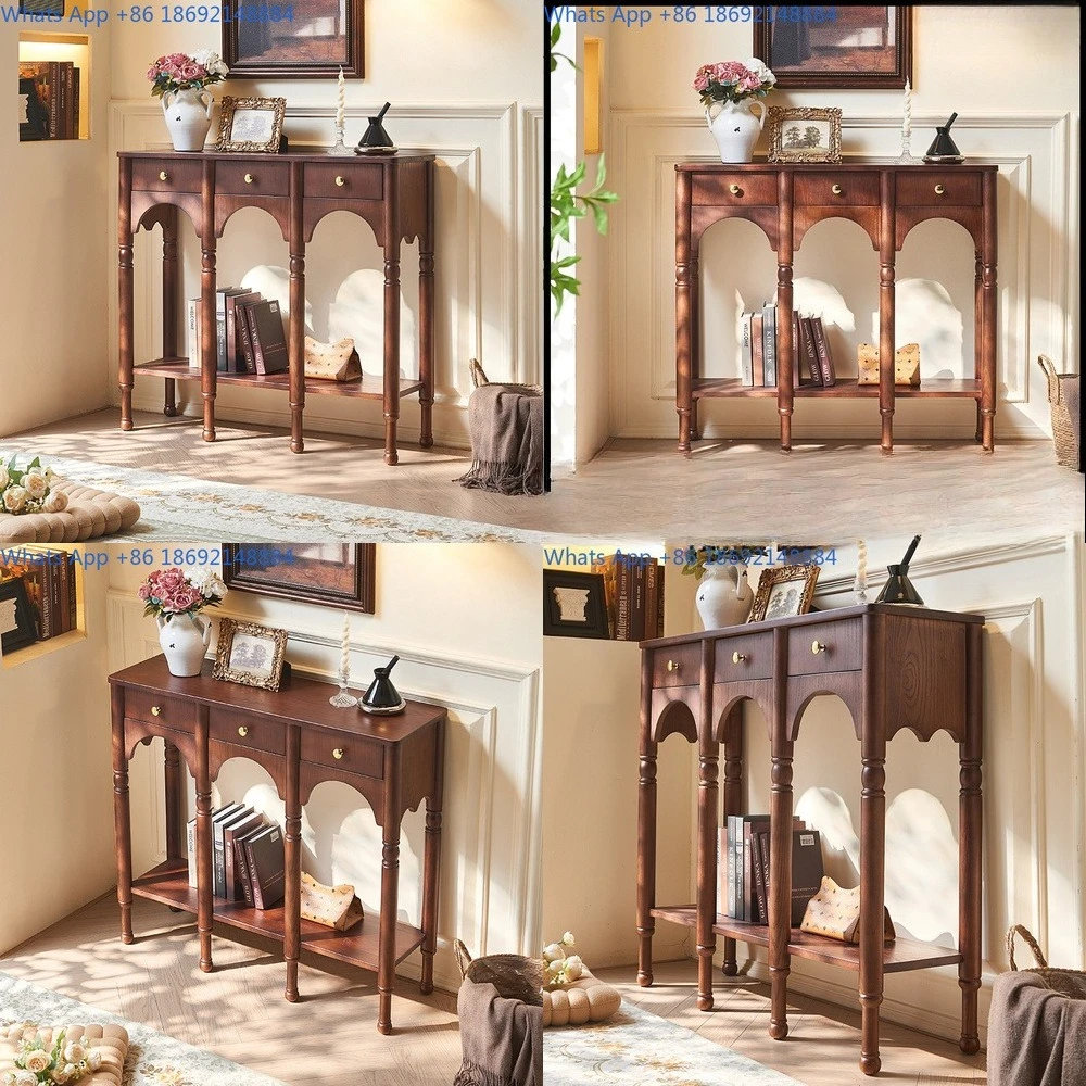 

Solid wood with drawers for high-end home use, antique arch shaped storage rack in the entrance cabinet