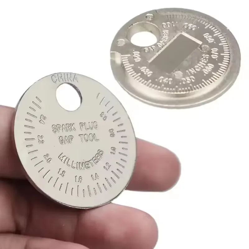1pc Coin Spark Plug Gap Gauge Measurement Tool 0.06-0.24cm/0.02-0.09in Range Coin-Type Spark Plug Gauge Gap Tool