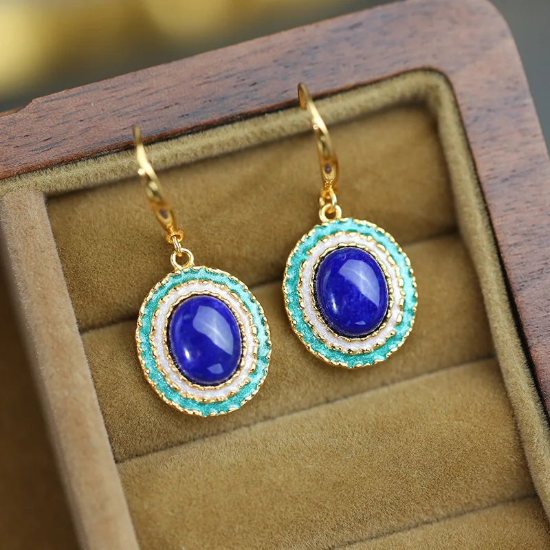 

Серьги из лазурита, серьги, персонализированные ретро, легкая роскошь, модные и модные женские