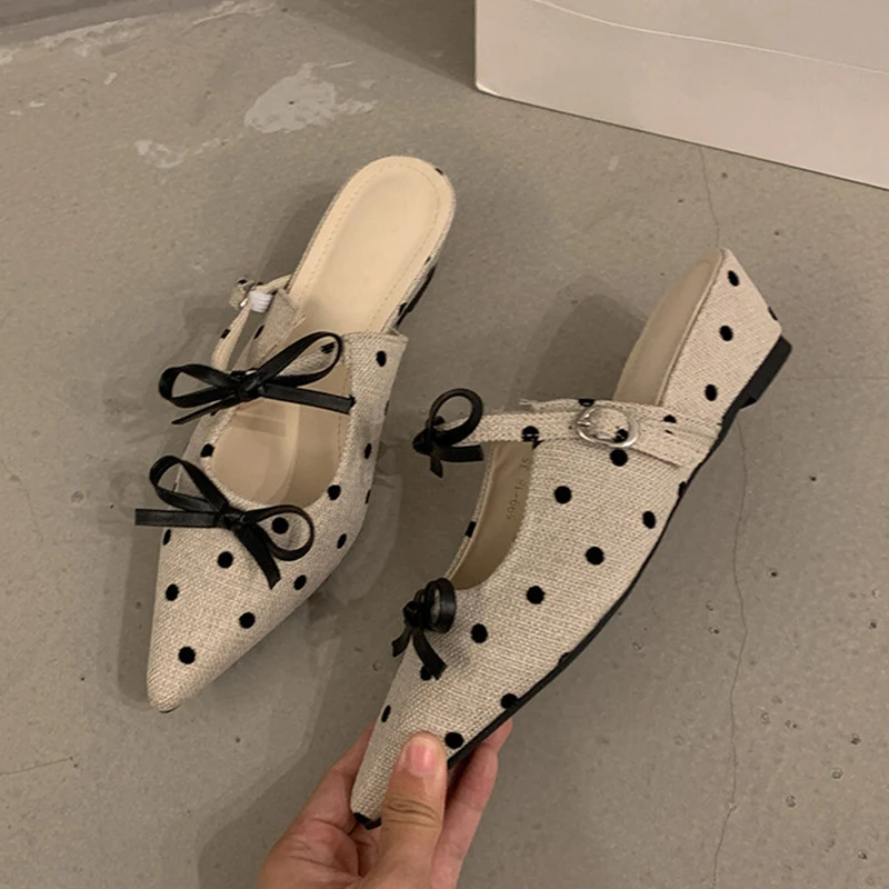 

Bow Slippers Women Heeled Sandals Pointed Toe High Heels Mules Shoes New Sexy Slingback Elegant Flip Flops Cozy Mujer Zapatos