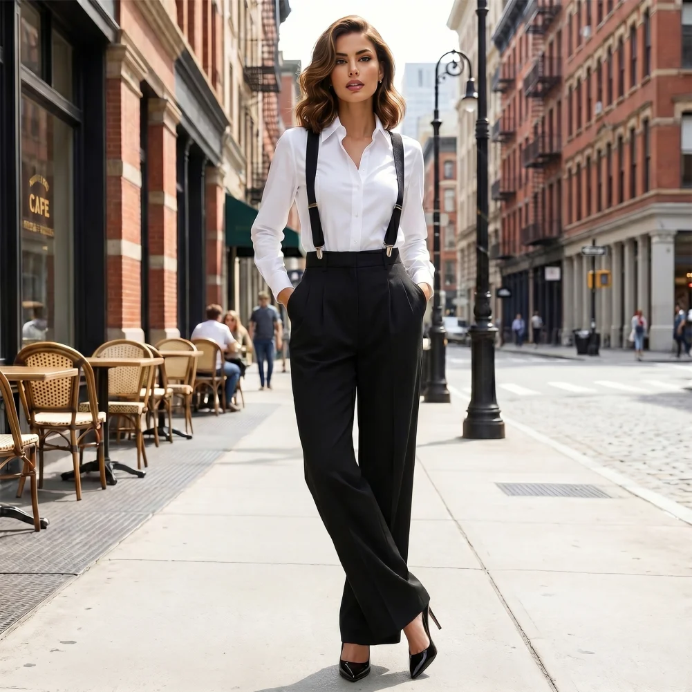 Wide-leg Jumpsuit Adjustable Suspender Jumpsuit Wide Leg Jumpsuit with Front Pockets Adjustable Suspenders Romper High for Women