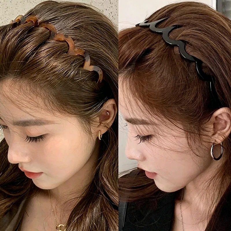 Leopard Wave Hair Hoop Non-Slip Teeth Face Washing Headband Stylish Wavy Hairband Women Thick Flock Headwear Makeup Shower