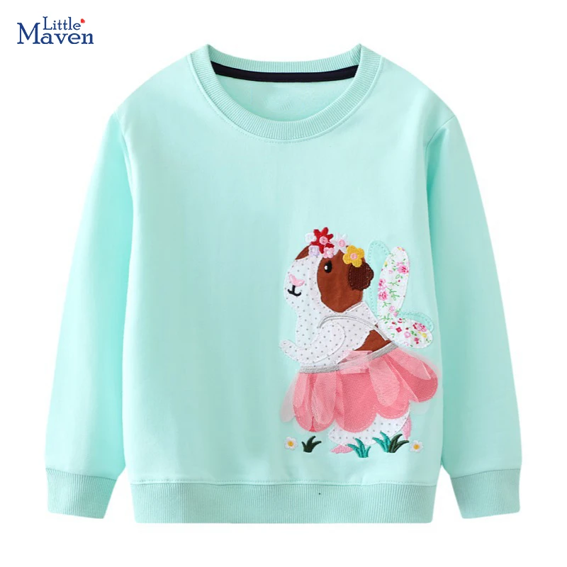 Little maven 2026 Autumn Spring Baby Girls Clothes Cartoon Sweatshirt Lovely Cotton Casual Clothes for Kids Toddler 2 to 7 year