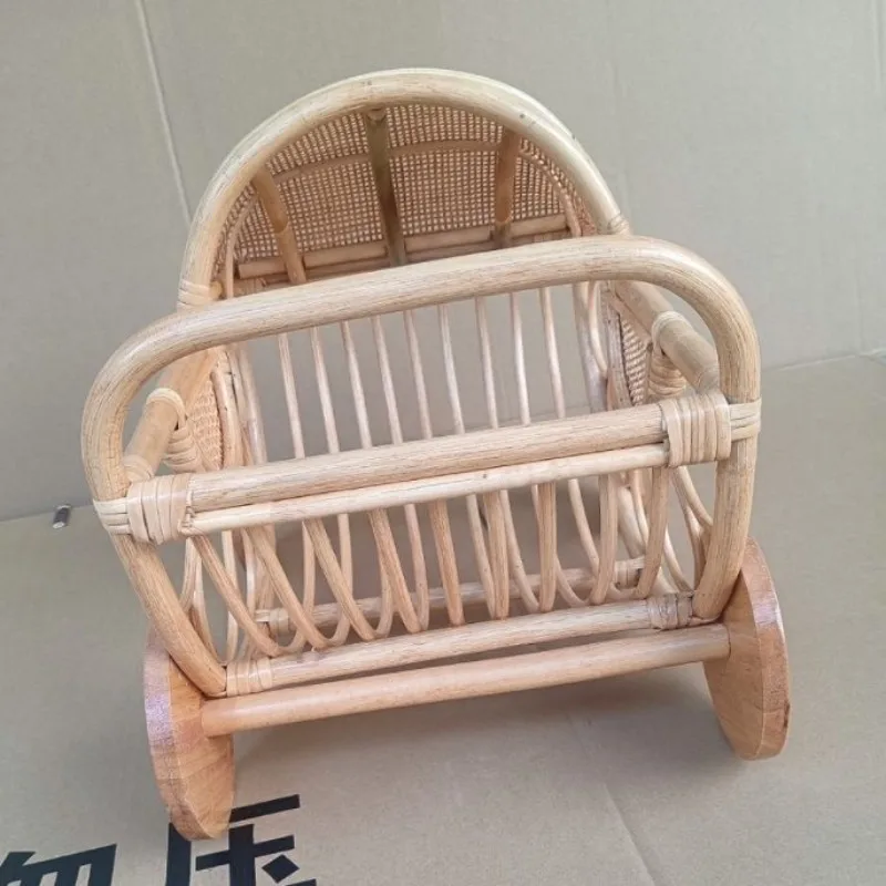 Rattan hand-woven floor storage car, towel storage basket, toy sundries sorting car