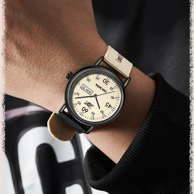 American Vintage Style Personalized Watch for Men Luminous Waterproof Calendar Nylon Strap Students Teenagers Quartz Man Watches