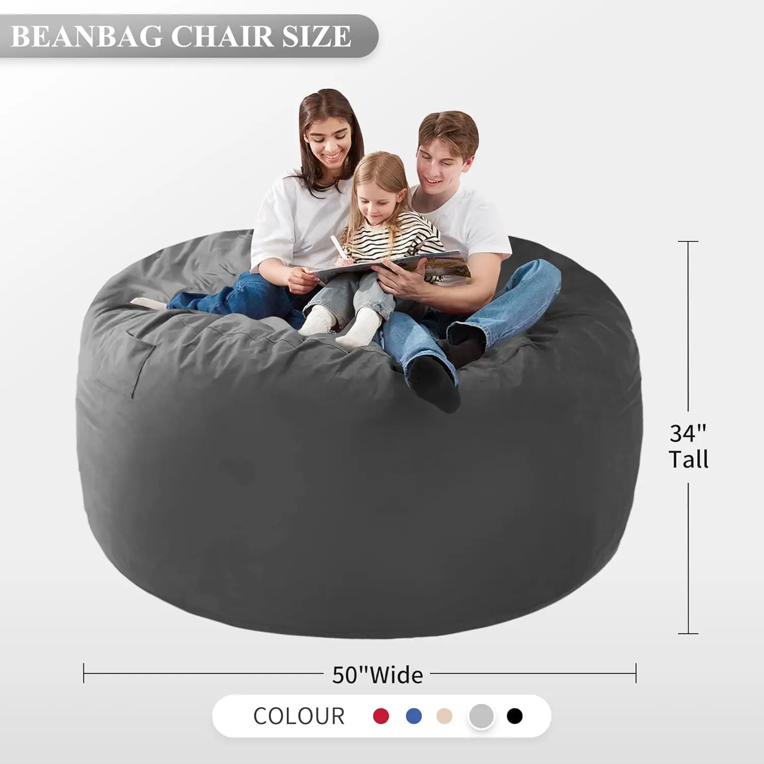 5' Bean Bags with Memory Foam Filled, Large Beanbag Chairs Soft Sofa with Dutch Velet Cover 5FT(50