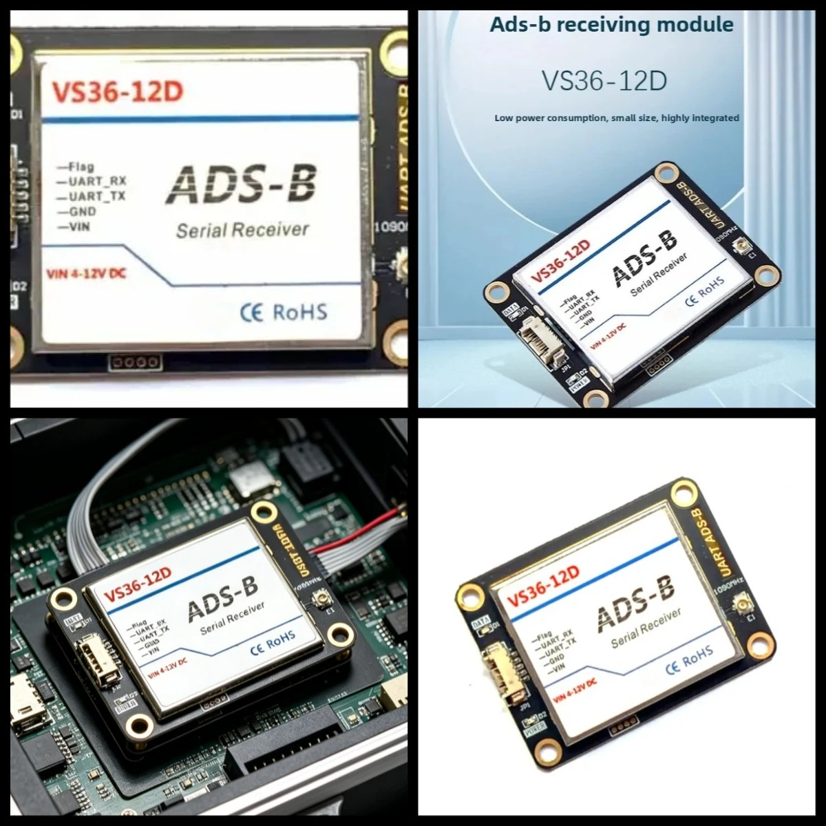 Ultra Low Power ADS-B Receiver Module (VS36-12D) Serial Port 65mA for Aeronautical Signal Applications VS3612D Serial P