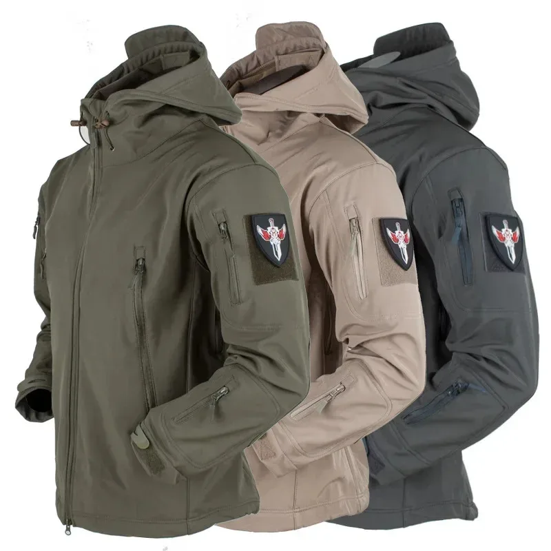 Winter Dark Blue Black Khaki Army Green Camouflage Soft Shell Waterproormy Tactical Warmth Wool Hooded Windproof Jacket Pants