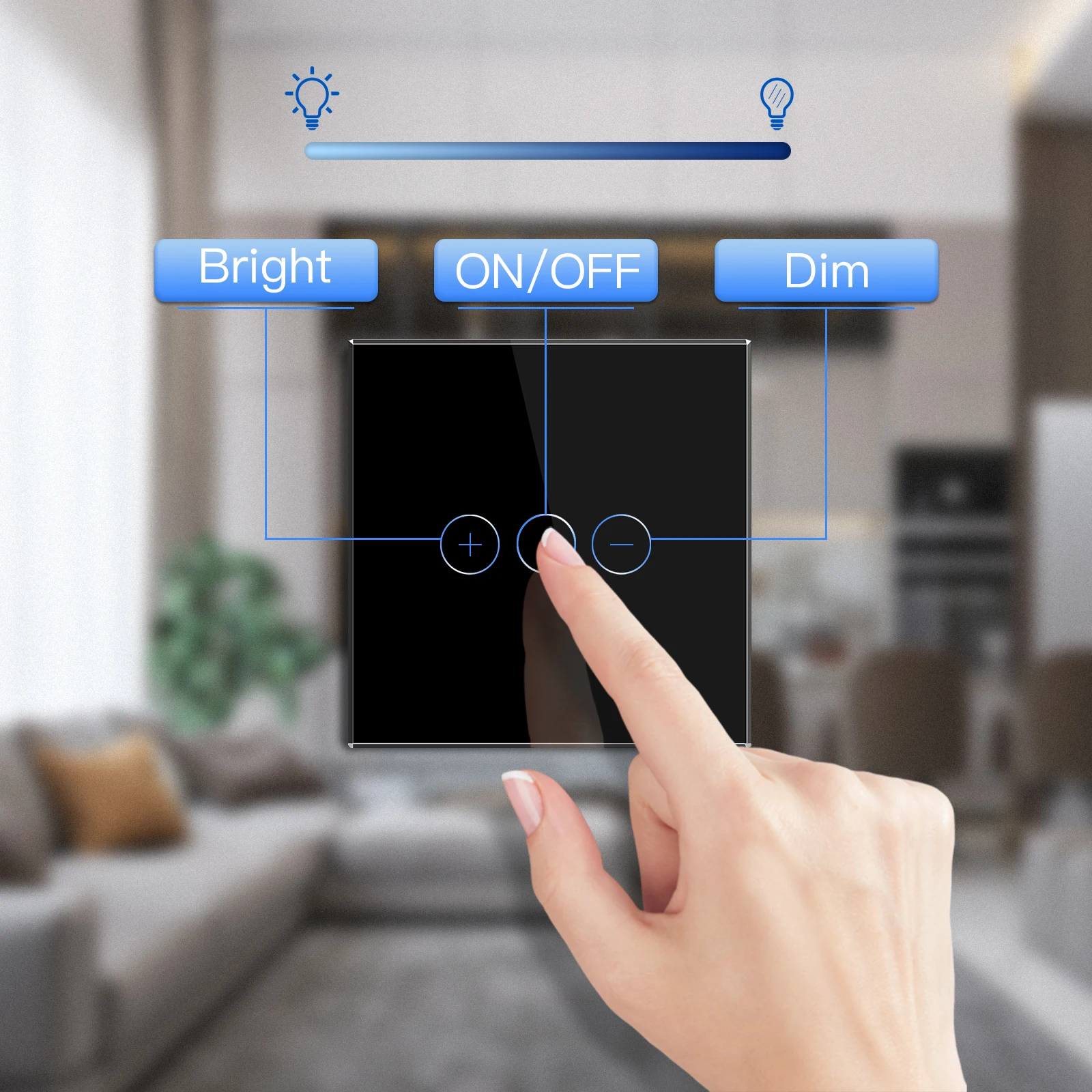 Bseed EU Standard Touch Sensor Dimmer Switch 1Gang 1Way Crystal Class Panel Led Dimmable White Black Dimmer With Adapter