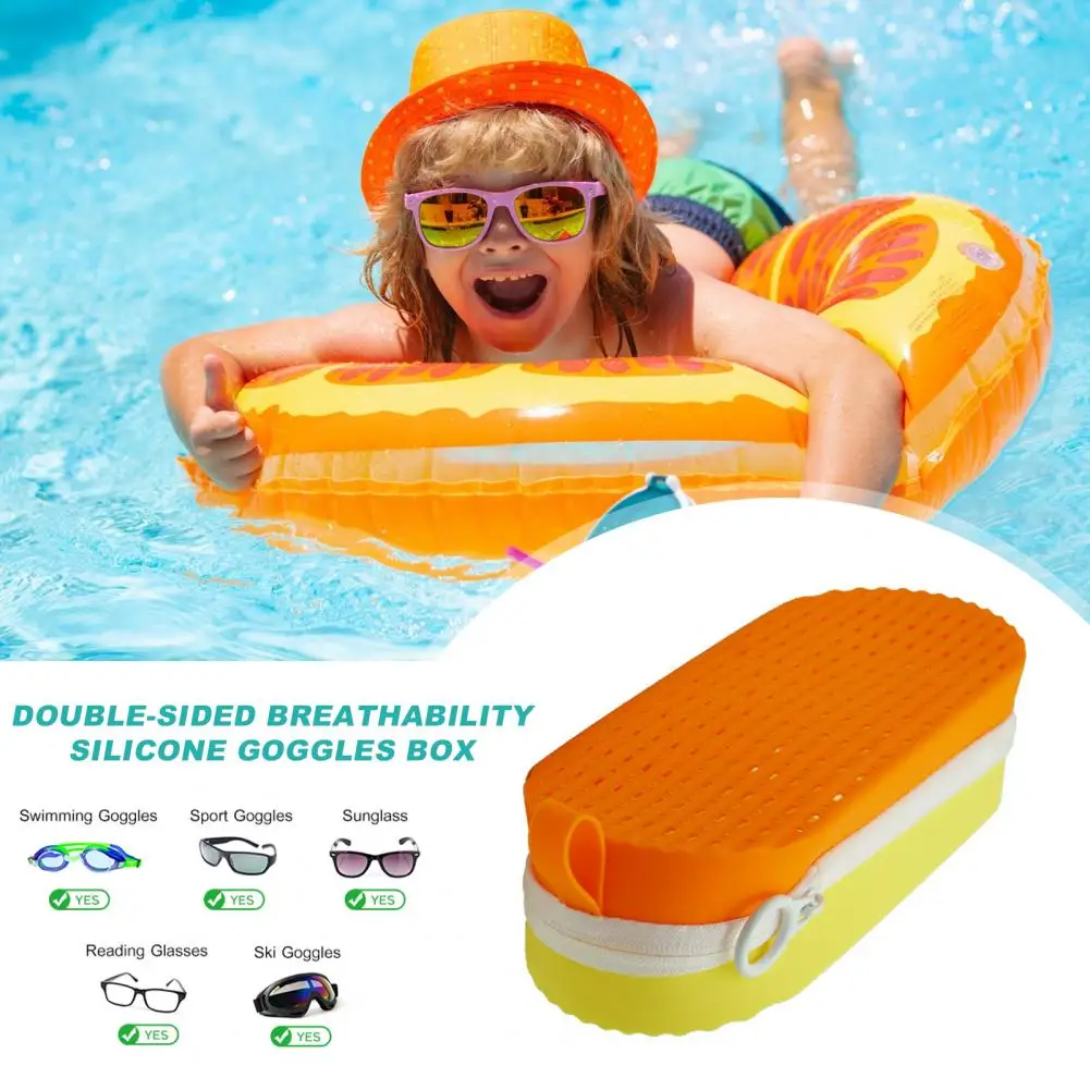 Ventilated Goggle Pouch Silicone Swimming Goggle Case with Drain Hole Lightweight Shockproof Protective Box Durable Swim Goggle