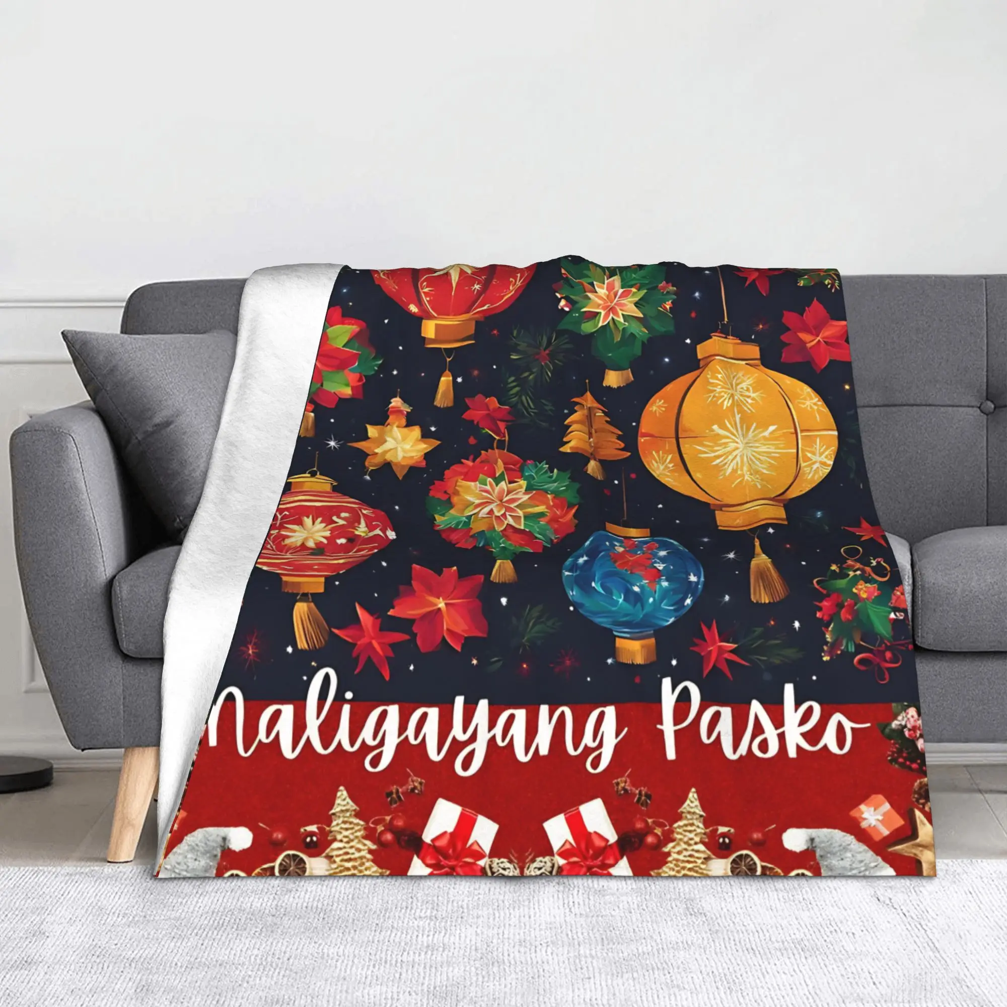 Philippines Christmas Parol Blankets Maligayang Pasko Plush Throw Blankets Summer Air Conditioning Decoration Warm Bedspreads